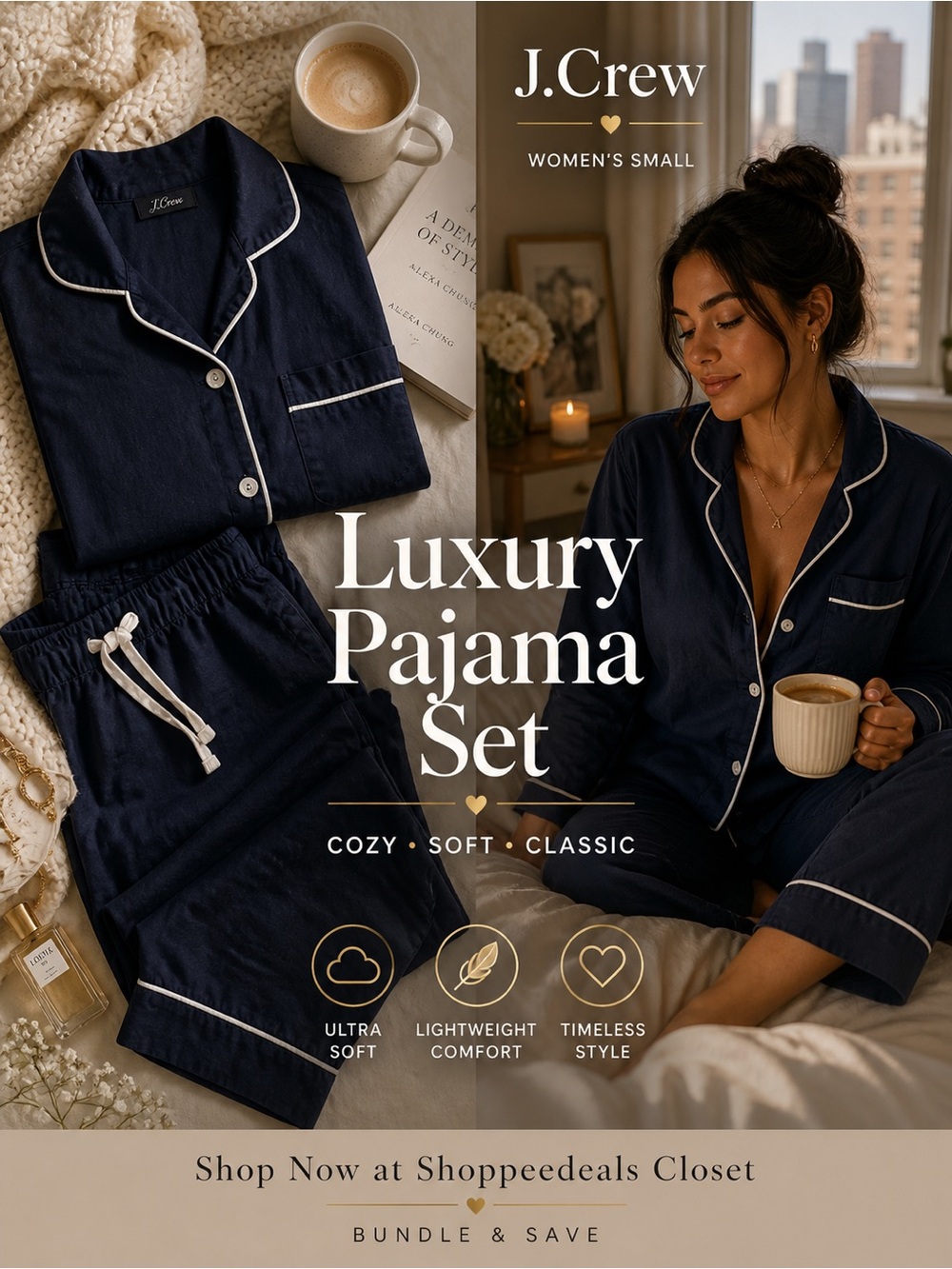 J.Crew Navy Pajama Set Women’s Small Button Front Sleepwear Matching Set
